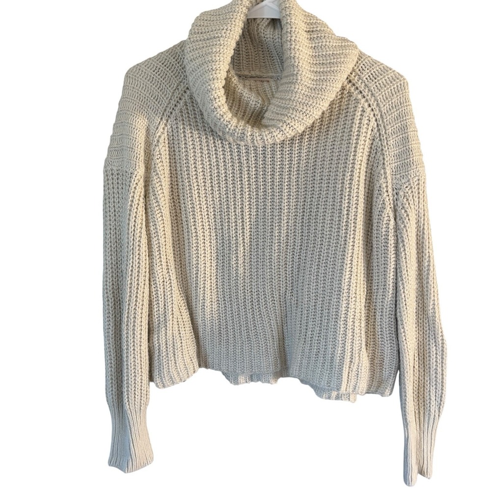 Mossimo Supply Co Chunky Knit Cowl Neck Sweater Women's XS Cropped Boxy Cream